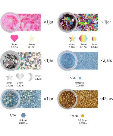 48 Jars Face & Eye Glitter Set - Assorted Colors Nail, Body, Hair Art Fine Loose Chunky Glitter - Buy Online on GoSupps.com