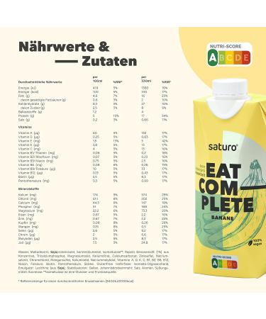 Buy Saturo Vegan Meal Drink Banana - 330ml (8 Pack) | High Protein Astronaut Food | 330Kcal Nutrient-Rich Meal Replacement - Buy Online on GoSupps.com