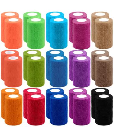 BQTQ 30 Rolls Cohesive Bandage 3 Inch Self Adherent Sport Wrap Tape Breathable Athletic Tape for Human and Animals Ankle Sprains Swelling Rainbow Colour Assorted Colour 3 Inch