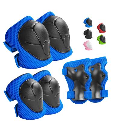 Wemfg Kids Protective Gear Set Knee Pads for Kids 3-14 Years Toddler Knee and Elbow Pads with Wrist Guards 3 in 1 for Skating Cycling Bike Rollerblading Scooter Blue S(3-8Years)