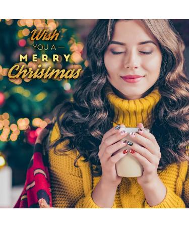 MELLIEX 48 Pieces Christmas False Nails Short 12 Sizes Artificial Press on Nails Full Cover Christmas Stick On Nails for Women Nail Art Decoration White Tree - Buy Online on GoSupps.com
