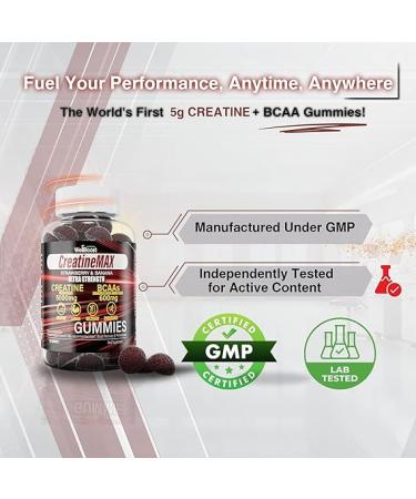 Creatine MAX 90 Chewable Vegan Gummies - 5000mg Creatine Monohydrate, 1000mg BCAAs - Sugar Free Mixed Berry Flavour | 1 Month Supply - Buy Online on GoSupps.com