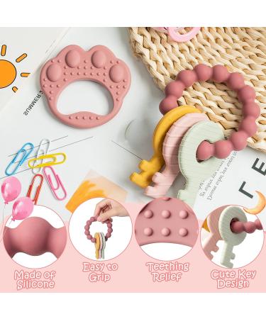 BWkoss 2Pcs Silicone Teething Toys - Pink Baby Wrist Teether Set for Infants & Toddlers, Key Paw Design - Baby Shower, Birthday, Valentines, Easter Gifts - Buy Online on GoSupps.com