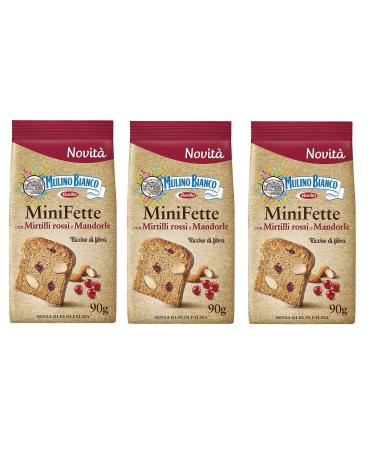 3 x Mulino Bianco Mini Fats Biscottate with wholemeal flour, red berries, almonds and sunflower seeds rusks with wholemeal flour, cranberries, almonds and sunflower seeds 90 g