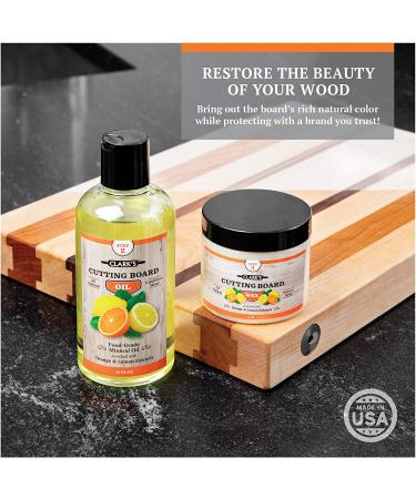 CLARKs Cutting Board Oil and Wax Kit - Mineral Oil (12oz) and Carnauba Beeswax (6oz) Set for Wood Care - Orange-Lemon Enriched - Buy Online on GoSupps.com