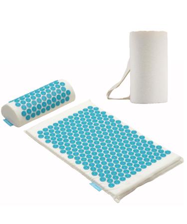 FITLEAP Akupressurmatte set with pillow massage mat for soothing relaxation and stimulation of the muscles acupuncture mat to relieve back and neck pain Standard/turquoise