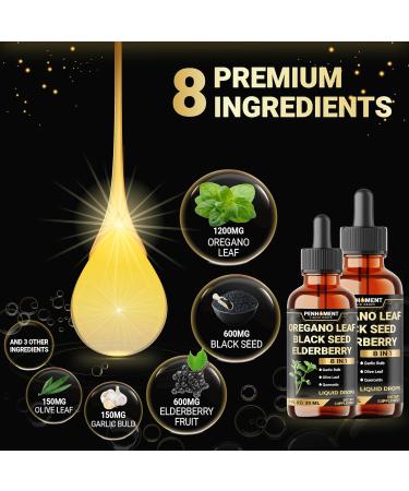 8in1 Oregano Oil Liquid Drops with Black Seed Oil, Garlic, Elderberry, Olive Leaf, Quercetin, Bromelain & Black Pepper - 2 Packs of 1 Fl Oz 1 Fl Oz (Pack of 2) - Buy Online on GoSupps.com