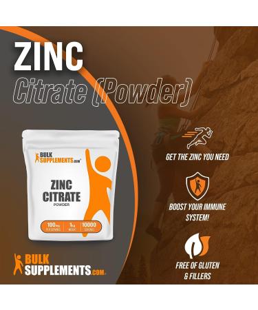 BulkSupplements Zinc Citrate Powder - 30mg - Immune Support - 100 Servings - 1kg - Buy Online on GoSupps.com