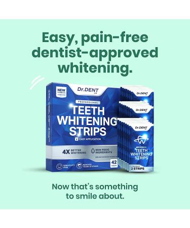 DrDent Professional Teeth Whitening Strips - 21 Treatments - Safe for Enamel - Non Sensitive - Pack of 42 Strips + Mouth Opener - 1 Count - Buy Online on GoSupps.com