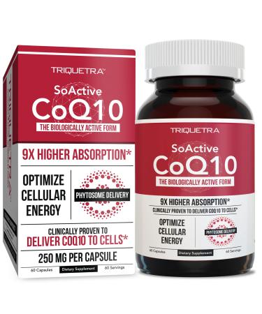 SoActive CoQ10 250 mg: CoQ10 Phytosome with up to 9X Higher Absorption - Proven Cellular Delivery - Supports Cellular Energy Production (60 Capsules)