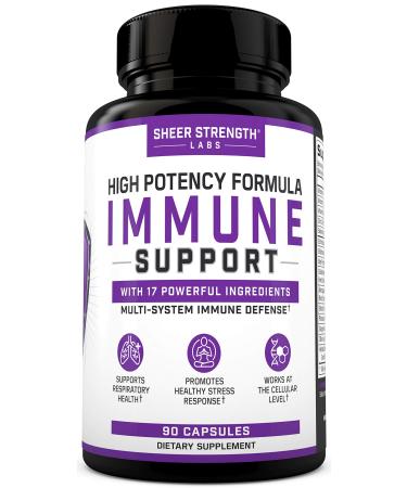 Sheer Strength 17 in 1 Daily Immune Support Supplement with Vitamin C  Elderberry  Zinc  Ginger and More (90 Capsules) - High Potency Immune Support for Adults - Multivitamin for Men and Women