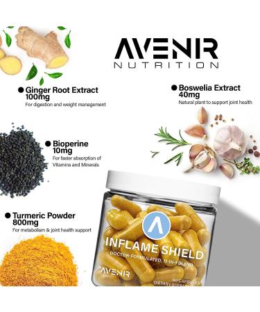 Avenir Nutrition Inflame Shield | Inflammation Support for Joint Pain, Arthritis & Post-Surgery Recovery | 60 Capsules - Buy Online on GoSupps.com
