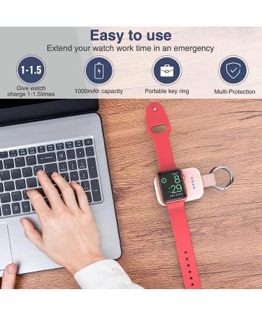 Portable Wireless Apple Watch Charger | Magnetic Keychain Style Power Bank | Compatible with Series 8/UItra/7/6/5/4/3/2/SE/Nike | 1000mAh | Pink | Perfect Gift for Mother's or Girl's Birthday - Buy Online on GoSupps.com