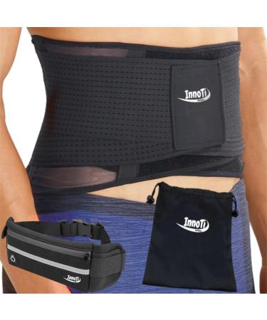 Innoti back band men & women - back support belt to stabilize the lumbar vertebrae during sports and work - compression with double adjustment straps black and light L (83 A 97 cm)