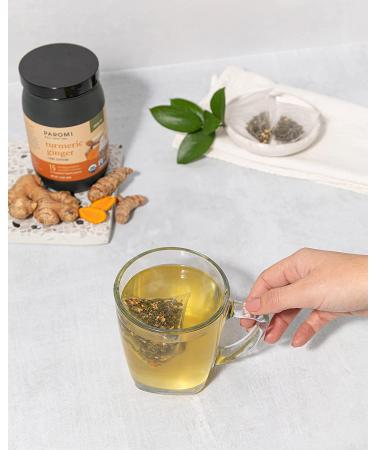 Paromi Organic Turmeric Ginger Green Tea - 15 Non-GMO Pyramid Tea Bags - Buy Online on GoSupps.com