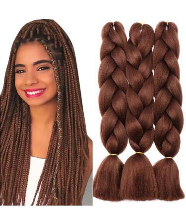 Tess Braids Extensions Brown 60 cm 3 Pack Jumbo Braids Kanecalon Kunsthaar For single-laid Box Braids Hair extension Braid 100g/Bundle of Hair Braids Extension (3 piece-chocolate brown) 60 cm (3 pieces) chocolate brown