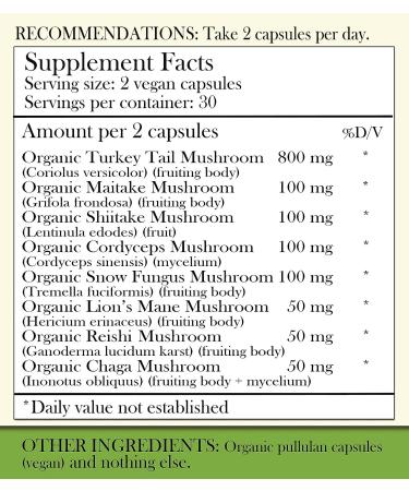 Organic Herbal Roots Mushroom Supplement Capsules | 8 Blend Mushrooms | Vegan | 60 Capsules - Buy Online on GoSupps.com