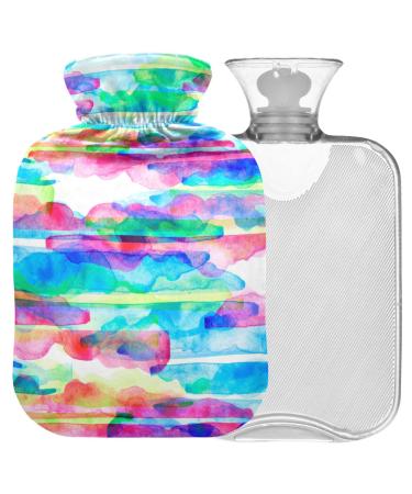 NAANLE hot water bottle with watercolor strips with cover transparent bag hot water bottle 1 l hot water bottle for bed handheld warmer pain relief heat and cold therapy