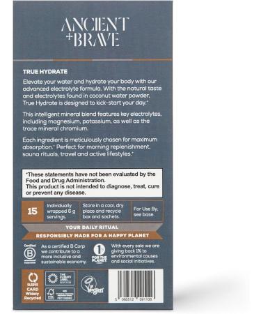 Ancient + Brave True Hydration Powder 15 x 6g Coconut Water Unflavored Electrolytes Instant Hydration Blend Supports Energy and Recovery Vegan Electrolyte Powder Daily Wellness Sachets (90g) - Buy Online on GoSupps.com