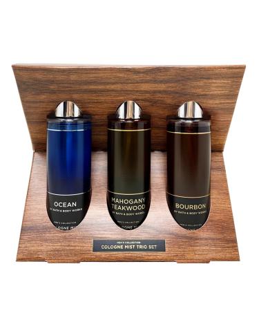 Bath and Body Work Men's Collection Cologne Mist Trio Set - Ocean - Mahogany Teakwood - Bourbon - 5 fl oz / 147 mL each Full Size