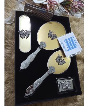 Vintage Antique Makeup Vanity Mirror Comb Hair Brush Set | Gold Hand Face Beauty Mirror | Antique Vanity Set - Buy Online on GoSupps.com