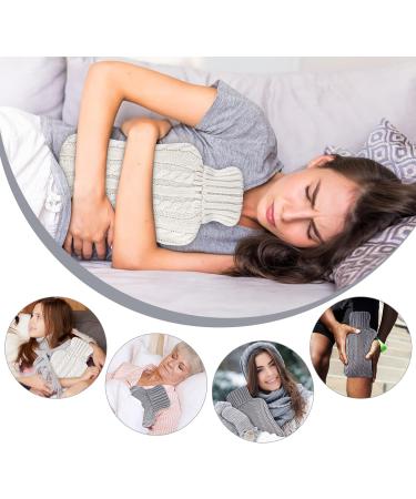 Premium 2L Hot Water Bottle with 2 Knitted Cases - Leak-Proof Washable Warm-Up Bag for Pain Relief (White & Gray) - Buy Online on GoSupps.com