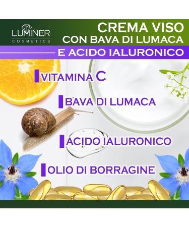 LUMINER 150ml Anti-Wrinkle Face Cream With 70% Snail Slime and 100% Pure Hyaluronic Acid Made In Italy Natural Formula with Anti-stain and Anti-Aging Action with Vitamin C - Buy Online on GoSupps.com