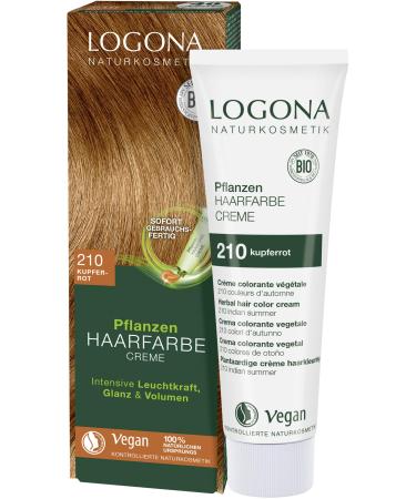 Logona natural cosmetics plant hair color 210 copper red copper-red nature hair color with henna vegan color cream for permanent coloring gentle color for shiny hair 150ml 210 copper red indian summer  - Buy Online on GoSupps.com