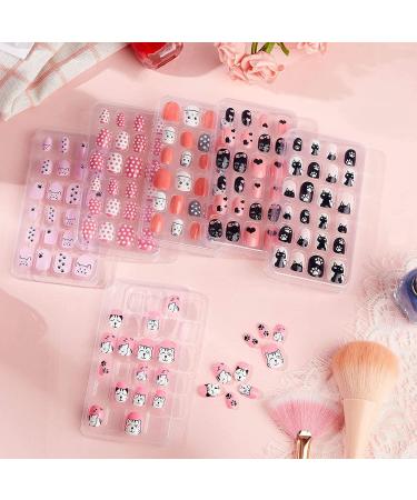 GETUOPT 140 Pieces Children Nails Kids False Nails Girls Cartoon Press on Fake Nails Colorful Pre-Glue Full Cover Nails Cute Short Acrylic Artificial Nail Tips Kits for Kids (Cat) - Buy Online on GoSupps.com