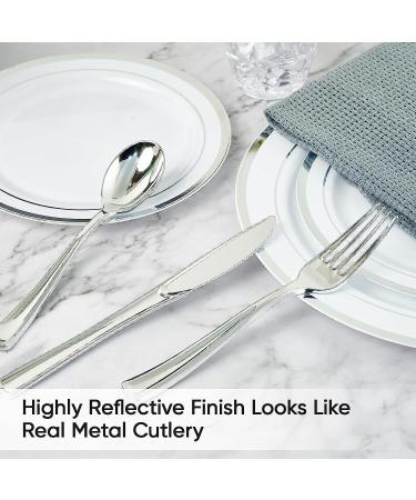 FOCUSLINE 160-Piece Heavy Duty Silver Plastic Cutlery Set for Catering, Parties, Dinners, Weddings - Disposable Utensils - 80 Forks, 40 Knives, 40 Spoons - Buy Online on GoSupps.com