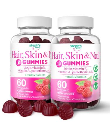 Steph's Pantry Biotin Gummies Gorgeous Hair Skin and Nails Daily Multivitamins Gluten Nut Free Non-GMO Plant Based Pectin crecimiento del Cabello biotina gomitas vitaminas piel 2 Pack