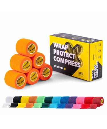 6 Rolls SPORTTAPE Self-Adhesive Football Sock Tape | 5cm x 4.5m - Orange | Cohesive Bandage Sock Wrap Shin Pad Tape | Goalkeeper Wrist Tape & Football Ankle Tape | Pet & Vet Wrap for Dogs Horses Orange 5x450 cm (Pack of 6) - Buy Online on GoSupps.com