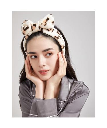 Cute Bowknot Makeup Headbands - 2Pcs Leopard Grain Black and Pink Spa Headbands for Women - Buy Online on GoSupps.com