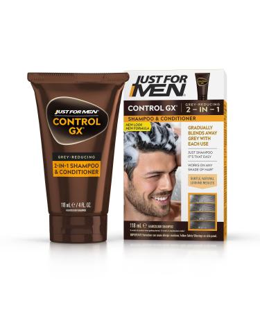 Just For Men Control GX 2-in-1 Shampoo & Conditioner, Gradually & Permanently Reduces Gray Hair With Every Wash, All Shades, 118 ml