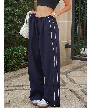 Himosyber Women's Navy Y2K Parachute Pants - Elastic Waist Baggy Track Trousers | Medium - Buy Online on GoSupps.com