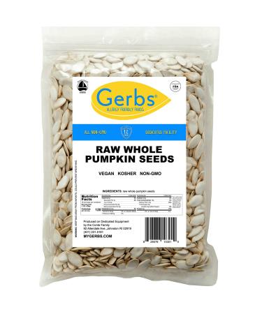 GERBS Raw Whole Pumpkin Seed (Pepitas) In Shell 1 lb., Top 14 Allergy Free Foods, Healthy Superfood Snack, Non GMO, No Oils, No Preservatives, Resealable Bag, Gluten Free, Vegan, Keto, Kosher Raw 1 Pound (Pack of 1)