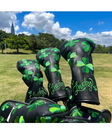 Lucky Clover Golf Club Headcover Set - Magnetic Closure, Premium Leather, Elegant Embroidery - Driver, Fairway Wood, Hybrid, Blade, Mallet Putter Cover - 3pcs - Buy Online on GoSupps.com