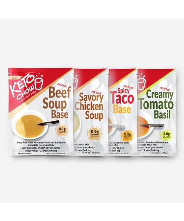 Keto Chow Savory Variety Bundle: Nutritionally Complete Keto Meal Replacement Shake Powder - Low Carb, Protein Rich, Delicious Meal Substitute - Single Serving Samples with Customizable Fat Options - Buy Online on GoSupps.com
