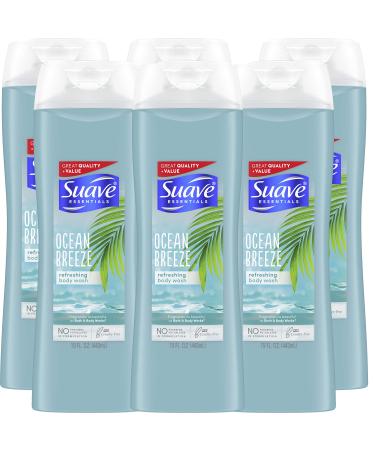 Suave Essentials Body Wash For Hydrated, Smooth Skin Ocean Breeze with Sea Algae Extract and Vitamin E 15 oz, Pack of 6 Body Wash, Wash, Ocean Breeze 15 Fl Oz (Pack of 6)
