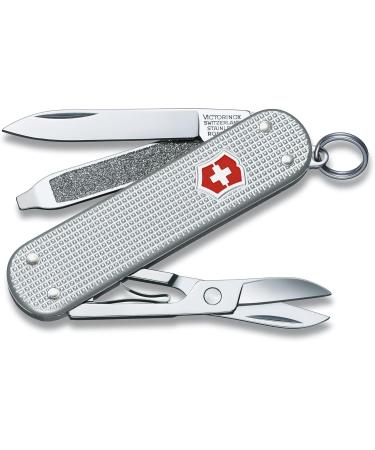 Victorinox Classic SD Alox Swiss Army Knife Compact 5 Functions Swiss Made Pocket Knife with Small Blade Screwdriver and Key Ring - Silver