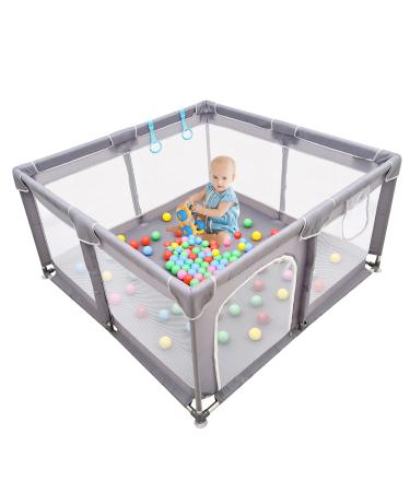 LIMAST Baby Playpen , Baby Playpen for Toddler, Baby Playard, Playpen for Babies with Gate , Indoor & Outdoor Playard for Kids Activity Center,Sturdy Safety Play Yard with Soft Breathable Mesh Grey