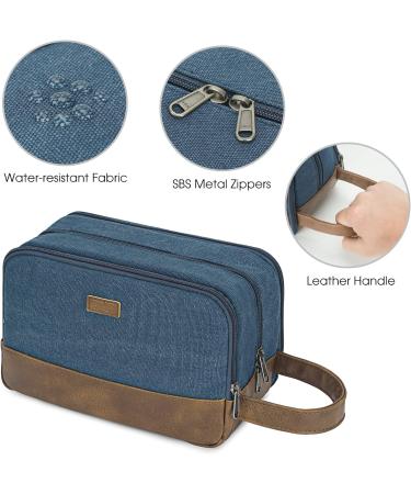 WANDF Hanging Dopp Kit Travel Toiletry Bag for Men - Water-Resistant Vegan Leather Shaving Bag - Blue - Buy Online on GoSupps.com