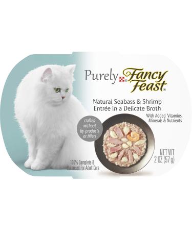 Fancy Feast Purina Purely Natural Entrees in a Delicate Broth Adult Wet Cat Food Seabass & Shrimp 2 Ounce (Pack of 10)