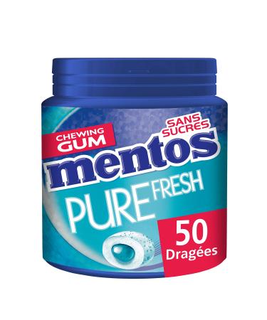 Mentos - Chewing Gum Mentos Pure Fresh Menthol-Eucalyptus - Sugar-free Chewing Gum - Green Tea - Lasts Long Time - Fresh Breath - 1 Box of 50 Dragees