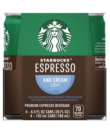 Starbucks Double Shot Espresso, Espresso & Cream Light, Coffee Drink (4 Count, 6.5 Fl Oz Each)