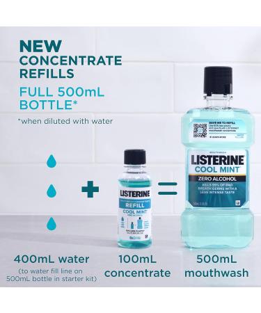 Listerine Zero Alcohol Mouthwash Concentrate Cool Mint 3 x 100 mL - Refill Pack - Buy Online on GoSupps.com