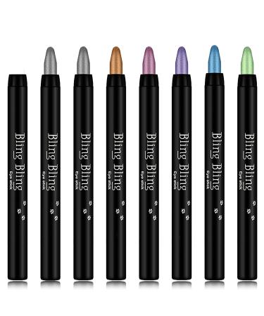 8 PCS Colorful Glitter Cream Eyeshadow Stick Set Highly Pigmented&Waterproof Eye Brightener Stick Long Lasting Smooth Eyeshadow Pencil Crayon Shimmer Eye Shadow Sticks Makeup Pen Set
