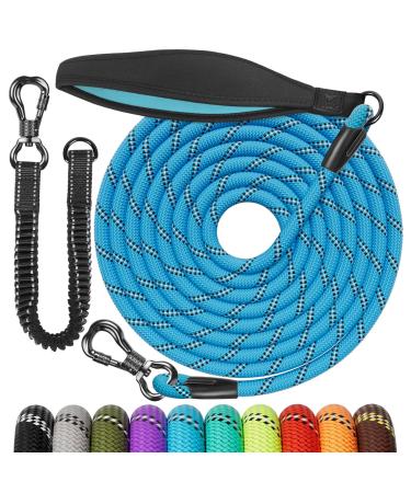 Aystkniet Bungee tow leash for dogs 3m 5m 10m 15m 20m 30m shock -absorbing dog leash with padded handle reflective threads lockable hook for medium large dog 15m 8mm blue