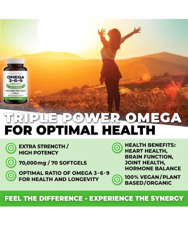 Vegan Omega 3 Supplement (Capsules/Softgels) - with Hemp Oil - 70 Easy To Swallow Softgels / 70 000 MG of Omega 3-6-9 / High Potency Natural Omega 3 Supplements Gummies - Rich in GLA - Made in Canada - Buy Online on GoSupps.com