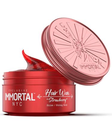 Immortal NYC Strawberry Hair Wax - 8 out of 9 Holding Ability Max Shine - All Natural Water-Based Hair Wax for Men - No Residue All Hair Types Strawberry (NEW)